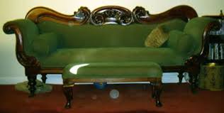Antique couch/sofa green nylon frieze carved wood arms **as is** pick up w pa. Victorian Age Style Furniture