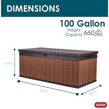 Keter Darwin 100 Gal Large Resin Deck Box For Patio Garden Furniture Outdoor Storage Container Brown