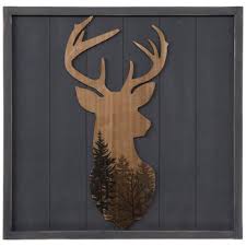 gray brown deer head wood wall decor