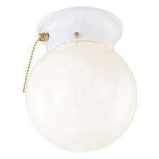 Design House 1 Light White Ceiling Light With Opal Glass With Pull Chain 510040 The Home Depot