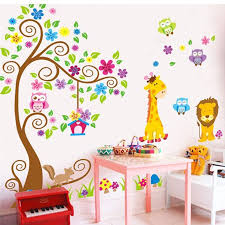 cute giraffe monkey owl tree art wall