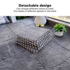 grey 10pcs plush foam floor mat square