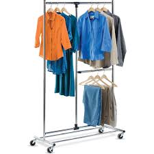 Simple houseware heavy duty double rail clothing garment rack, chrome. Honey Can Do 80 Dual Bar Chrome Adjustable Garment Rack Quill Com