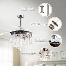 parrot uncle f4706110v mateo 42 in indoor chrome downrod mount retractable chandelier ceiling fan with light kit and remote control