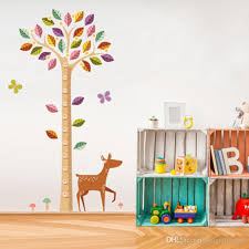 Colorful Large Tree Height Ruler Deer Wall Stickers Height Measurement Kids Room Nursery Wall Mural Poster Art Growth Chart Wallpaper Decal Home Wall