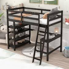 Urtr Twin Size Wood Brown Loft Bed With