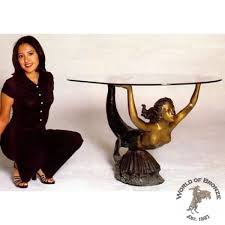 Hands Up Table With Glass Bronze Statue
