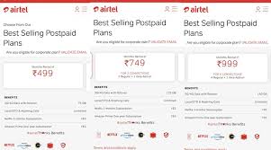 Airtel Revises Rs 499 Rs 749 Rs 999 And Rs 1599 Postpaid