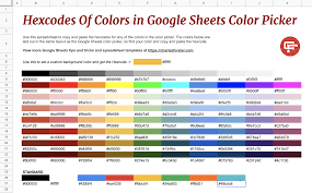 get hex code of colors in google sheets