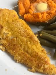 cornmeal crusted cod and sweet potatoes