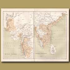 Map of India- The Bombay Presidency and The Madras Presidency. Genuine  antique print for sale.