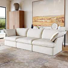 Magic Home 123 In Modular Overstuffed Down Filled 3 Seat Flared Arm Sofa Deep Seat Couch For Living Room Reception Room Beige