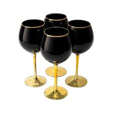 Black Wine Glasses Gold Stemmed 14 Oz