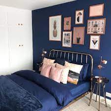 copper blue bedroom decor