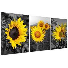 Sunflower Decor Wall Art Prints Black