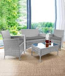 4pc Rattan Garden Furniture Set Black