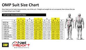 Omp Suit Size Chart Karts Parts Ltd