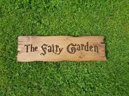 fairy garden rustic carved wooden sign