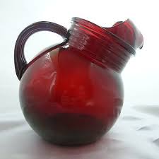 Ruby Red Slanted Ball Pitcher With Ice