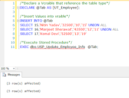user defined table types and table