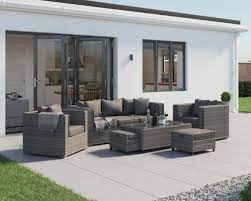 Grey 3 Seater Rattan Garden Sofa Set