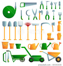 Gardening Tools Icons Set Cartoon