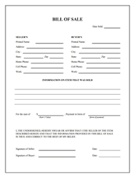 Bill Of Sale Form Free Download Create Edit Fill And