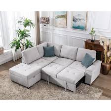 87 4 In L Shape Velvet Sectional Sofa In Gray 5 Seat Sofa Bed With 2 Usb Storage Ottoman And Storage Arm