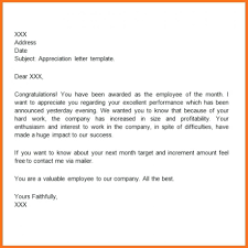 Sample Employee Appreciation Letter Recognition Award Template