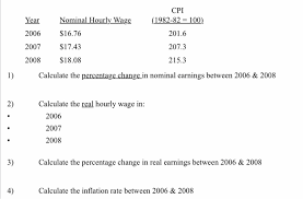 solved cpi nominal hourly wage year