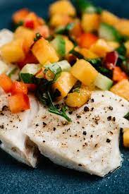 oven baked halibut with peach salsa