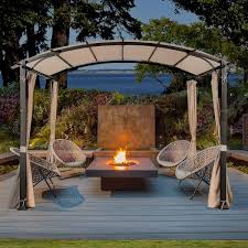 Joyside 11 Ft X 11 Ft Black Steel Arched Pergola With Beige Curtain And Canopy