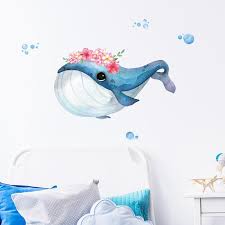 Flower Blue Whale Fish Wall Stickers