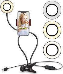 Amazon Com Ubeesize Selfie Ring Light With Cell Phone Holder Stand For Live Stream Makeup Led Camera Lighting 3 Light Mode 10 Level Brightness With Flexible Arms Compatible With Iphone 8 7 6 Plus X Android