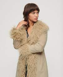 Superdry Womens Faux Fur Lined Longline Afghan Coat
