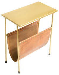 Brass Finish Side Table Leather