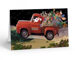 Merry christmas toys greeting card. Stonehouse Collection Classic Red Truck Delivery