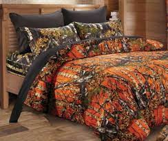 7pc Queen Orange Camo Comforter Black