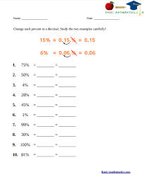 percentage worksheets
