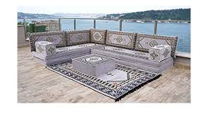 Gray L Shaped Arabic Sofa Set Floor