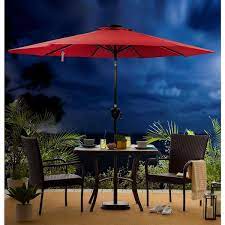 9 Ft Bluetooth Speaker Solar Lighted Market Patio Umbrella In Scarlet
