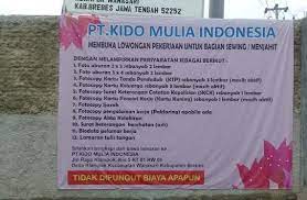 Raya klampok, klampok, wanasari, kabupaten brebes, jawa tengah 52252, indonesia. Lowongan Kerja Pt Kido Mulia Indonesia Brebes 2020 Loker Pemalang