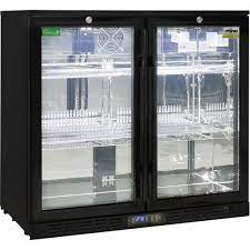 Black Glass Double Door Bar Fridge