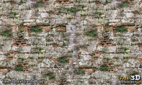 old brick wall with grass 3d textures