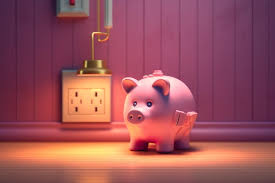 piggy bank plugged into electrical outlet