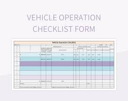 vehicle operation checklist form excel