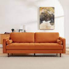 Velvet Rectangle Sofa In Burnt Orange
