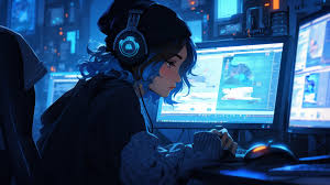 anime headphones desktop computer