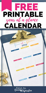 Free Printable Year At A Glance Calendar Keys To Inspiration