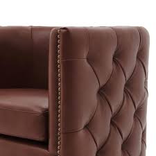 Trendy style barrel/bathtub chair at the side of button tufted again easy to wash 100% polyester material quilt detachable foam padded cushion for lengthy lasting convenience sturdy cast wood body and brown wooden legs can fortify up to 300lbs easy meeting. Leslie Top Grain Leather Swivel Tufted Chair